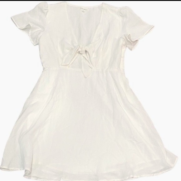 Cotton Candy LA Juniors Size Small Dress White Tie Front Low V Neck Ruffle Lined - Picture 2 of 12